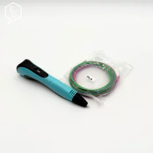 stylo 3D bleu et petit paquet de filaments PLA